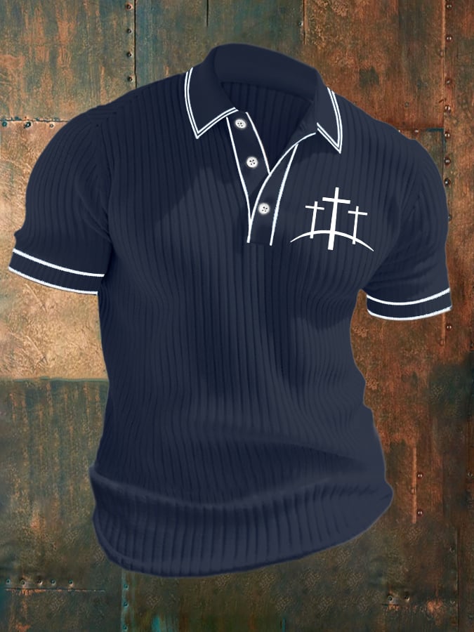 Men's Casual Contrast Color Faith Knitted Jacquard Polo