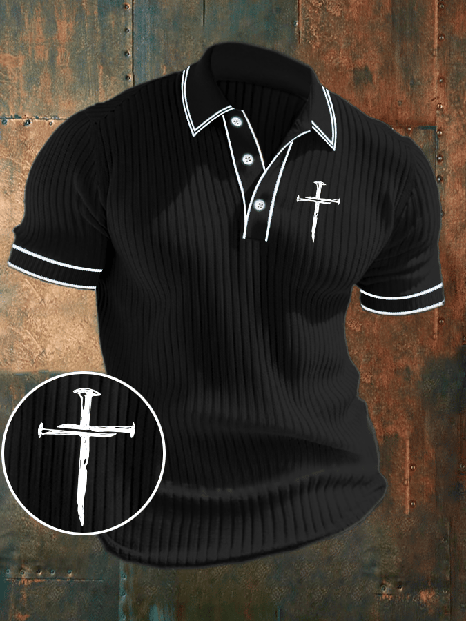 Men's Faith Printed Ribbed Jacquard Casual Polo Shirt