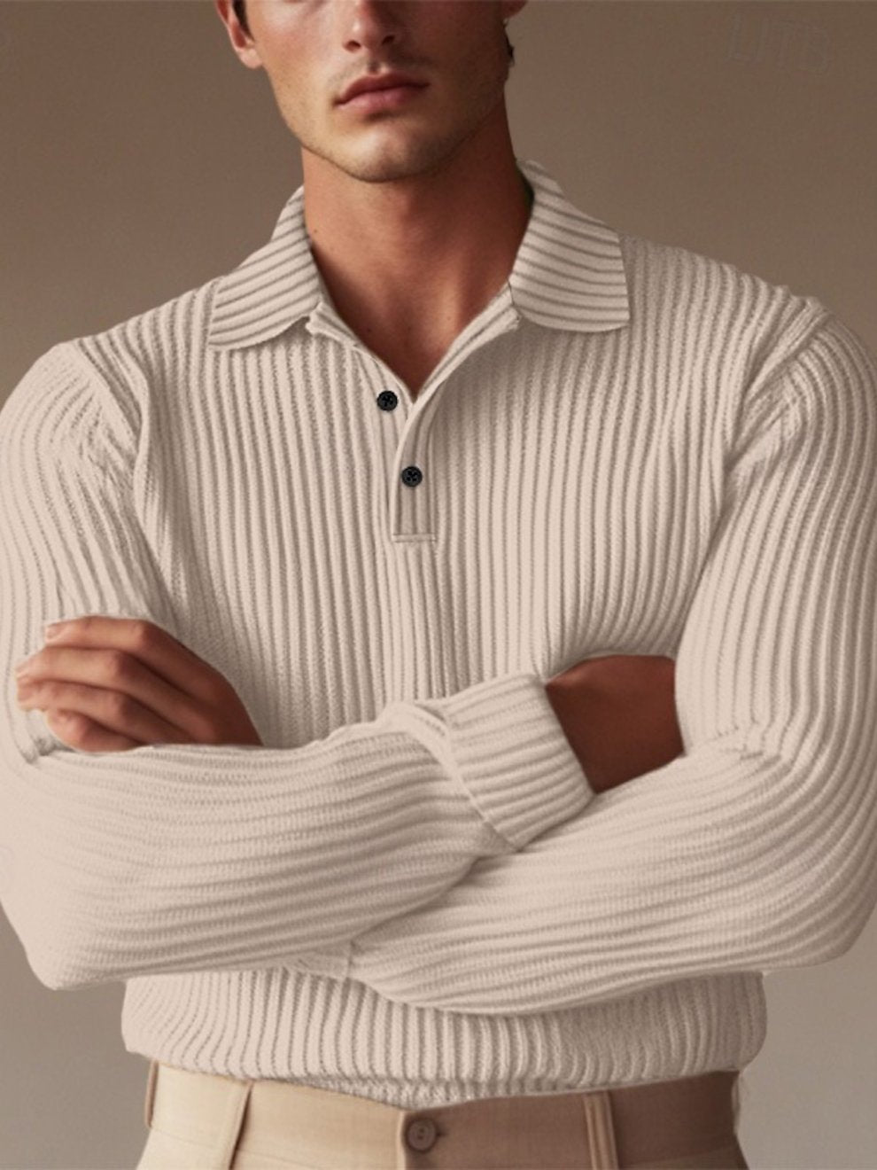 Men's Classic Knitted Jacquard Texture Business Casual Fashion Lapel Polo Shirt