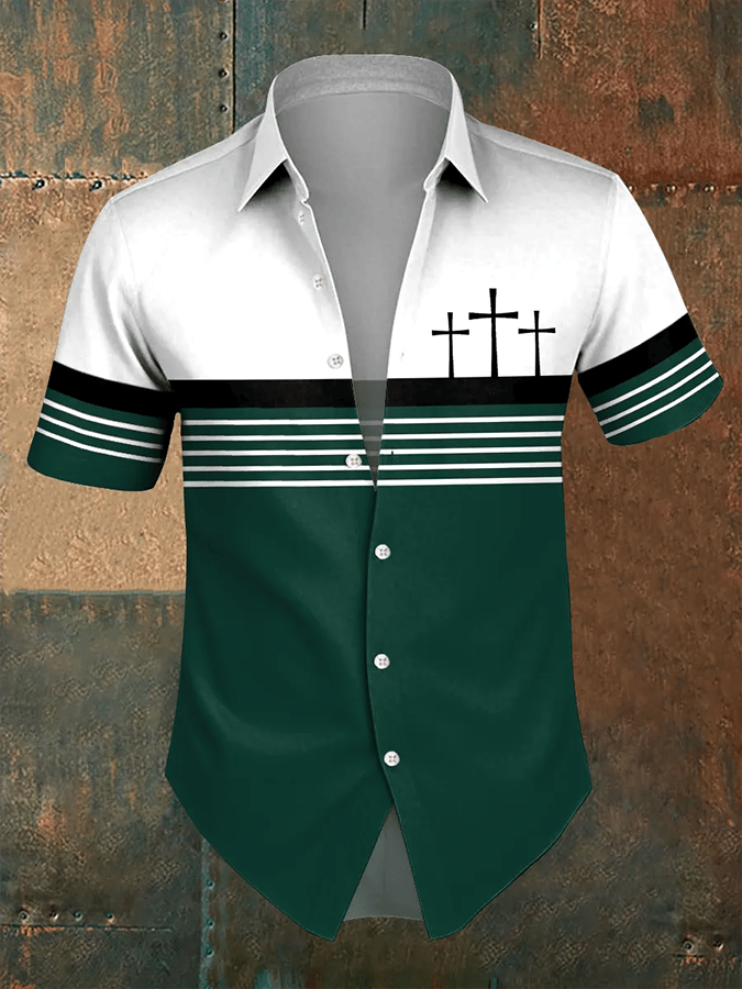 Men's Retro Faith Striped Short Sleeve Shirt