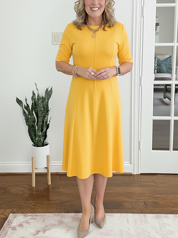 NEW🔥 Crew Neck Vertical Striped Elegant Dress