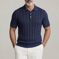 Men's Casual Turndown Collar Pit Stripe Herringbone Pattern Knitted Polo Shirt