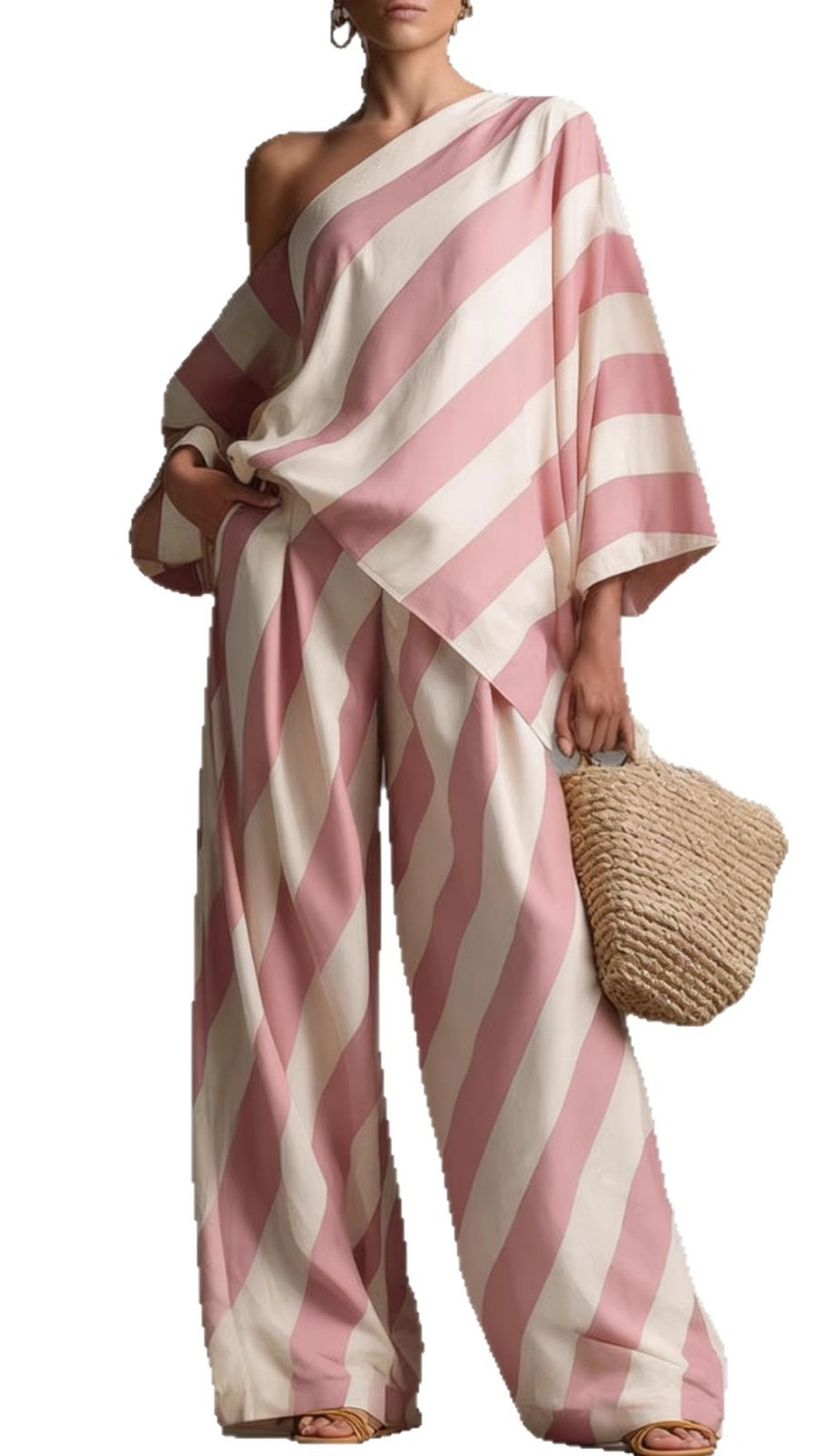 Women's Chic & Laid-back Vintage Striped Two-Piece Set: Fashion Top and Wide-Leg Pants