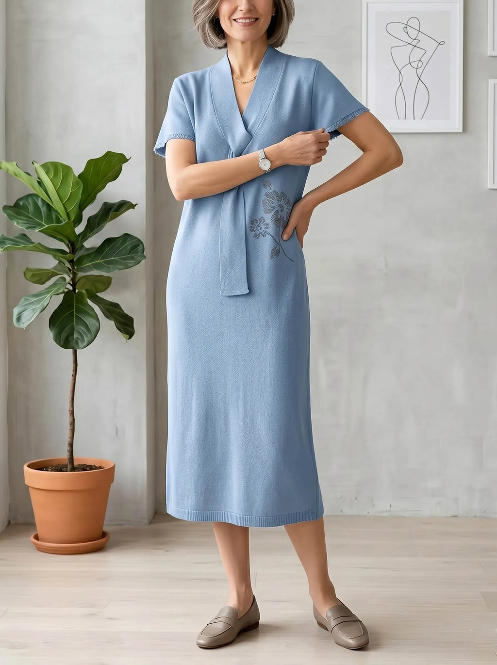 NEW ARRIVALS🔥 The "Serene Breeze" Knit Tie-Neck Midi Dress