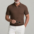 Men's Business Casual Solid Color Geometric Texture Zipper Polo Shirt