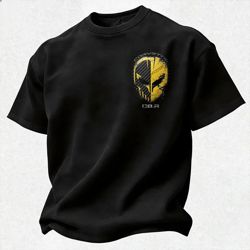 Vette C8.R Carbon Fiber Racing Hardcore Jake Skull Cotton Print Men's T-Shirt