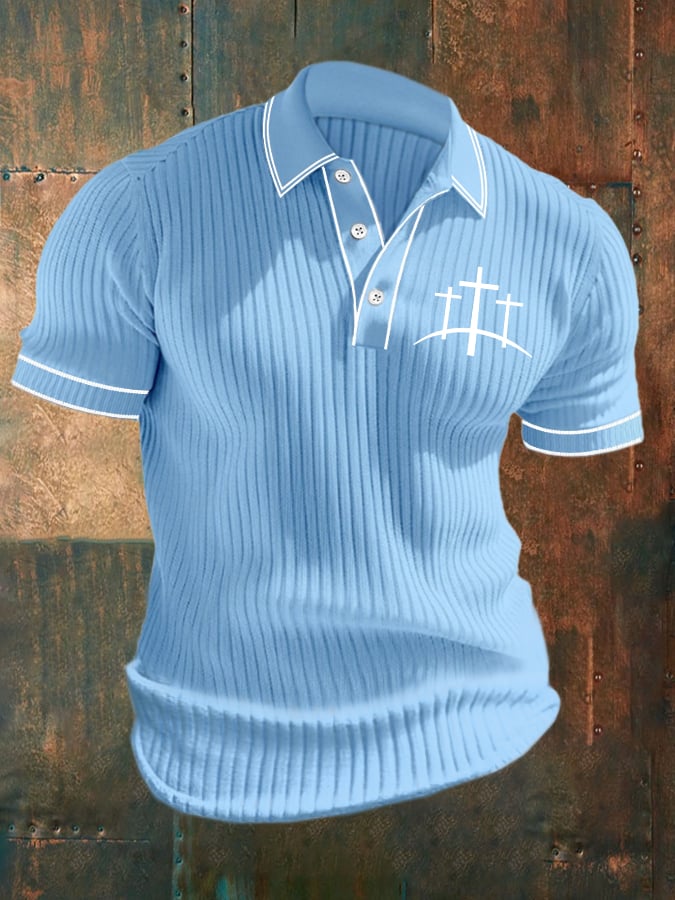 Men's Casual Contrast Color Faith Knitted Jacquard Polo