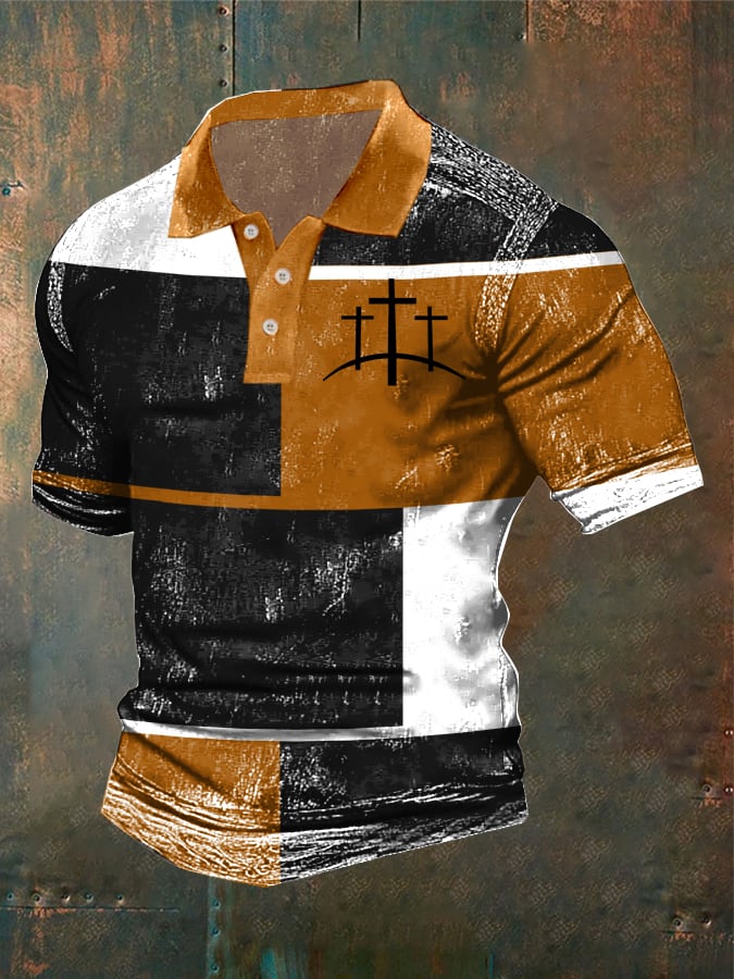 Men's Casual Retro Contrast Color Faith Polo
