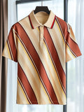 Men's Business Casual Stripe Print Button Short Sleeve Polo Shirt