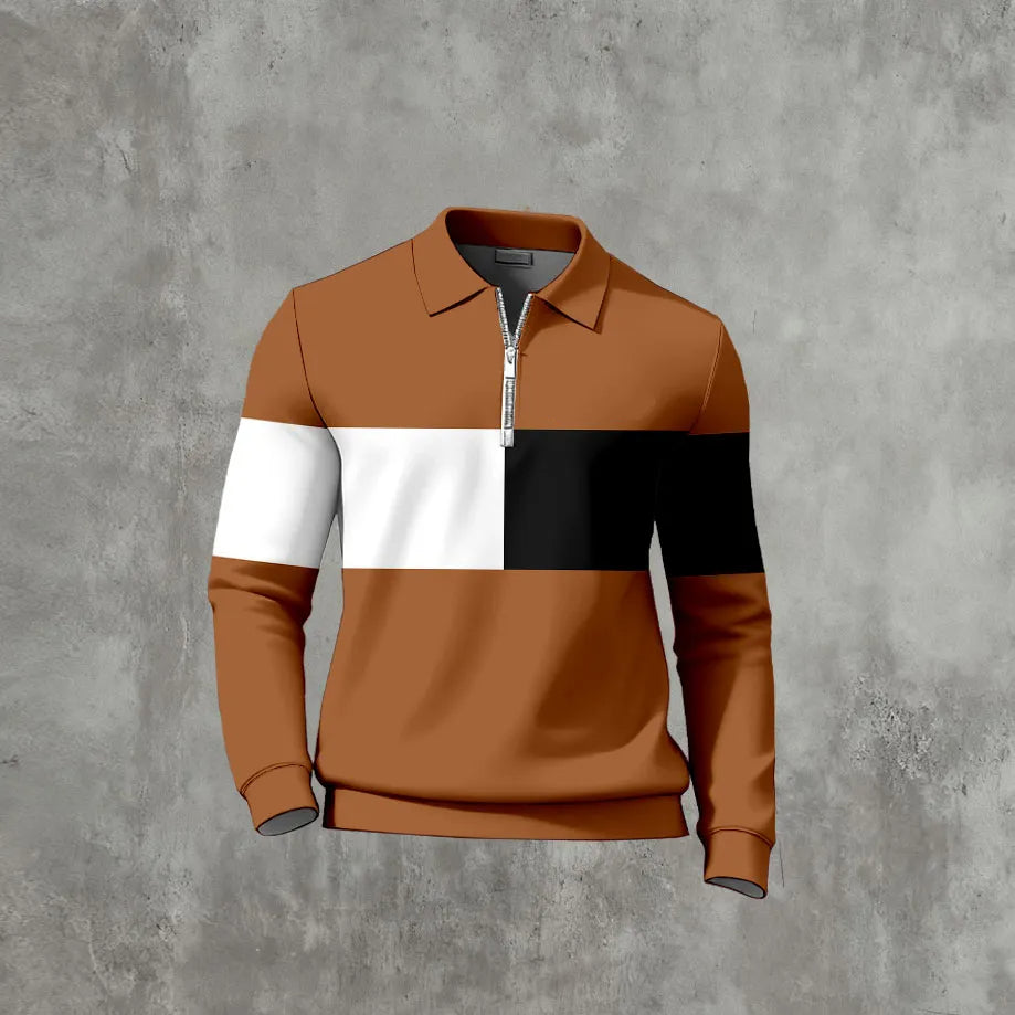 Men's Casual Color Matching Printed Long Sleeves Polo Shirts