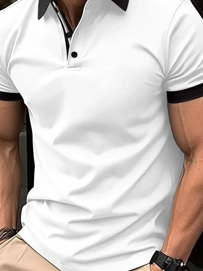 Men's Classic Casual Business Fashion Color Block Polo Shirt