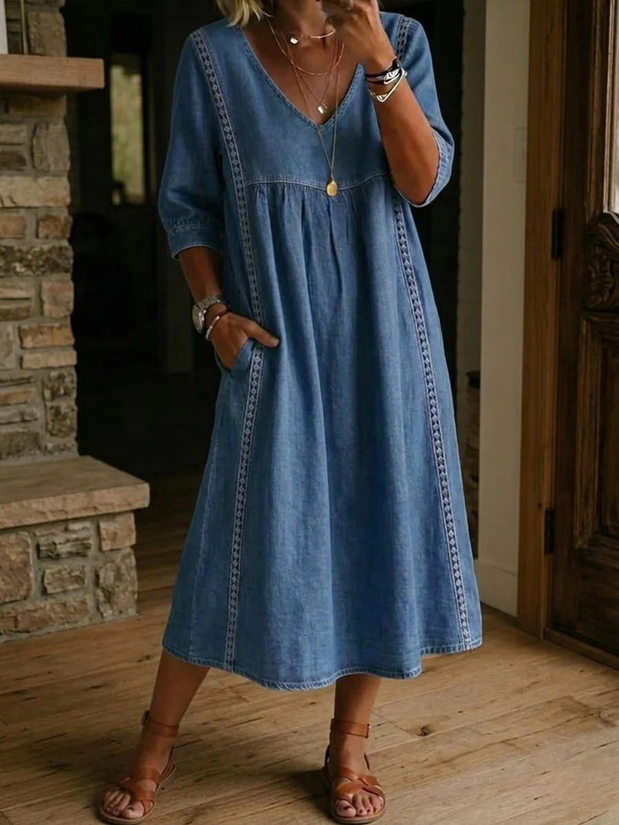 New Arrivals🔥 Women’s Vintage Lace Trim Denim Dress