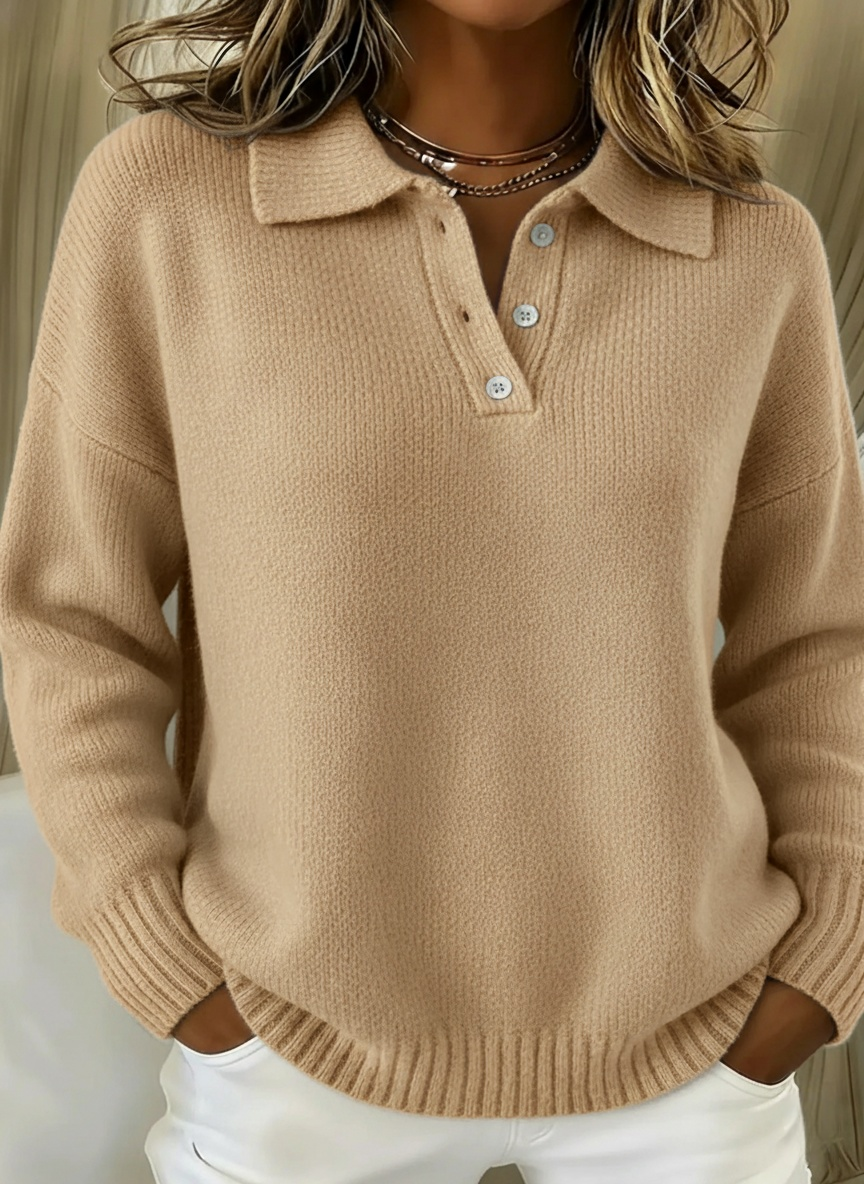 CLEARANCE SALE🔥 Classic Polo Neck Button-Down Solid Color Sweater Top