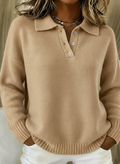 CLEARANCE SALE🔥 Classic Polo Neck Button-Down Solid Color Sweater Top