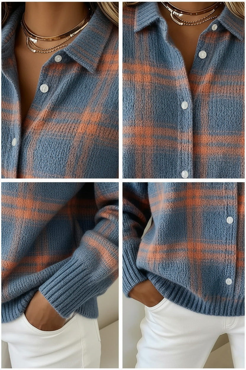 CLEARANCE SALE🔥 Women's Plaid Print Casual Cotton Buttoned Cardigan Sweater