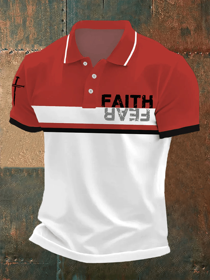 Men's Retro Faith “Faith Over Fear”  Casual Printed Polo Shirt