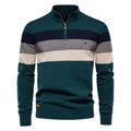 Men's Contrast Color Stand Collar Zip Long Sleeve Fleece Sweatshirt