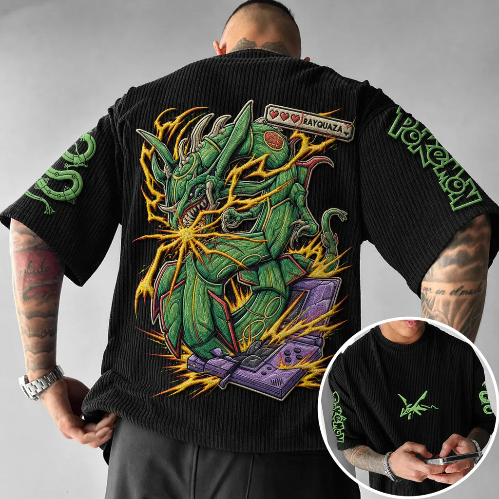 Pokémon Unisex Anime-Style Retro Corduroy Oversized T-Shirt