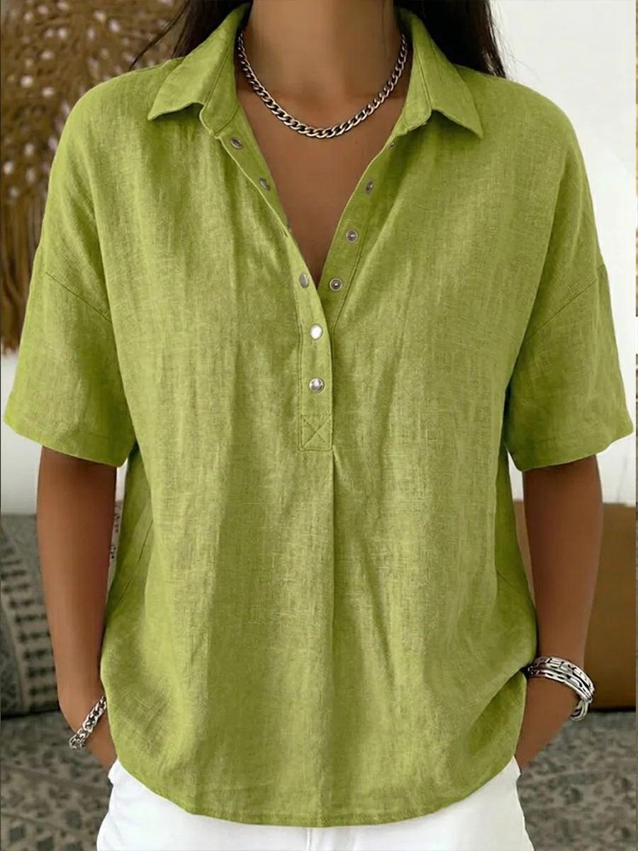 New Arrivals🔥 Women’s Casual Loose Linen Polo Blouse Shirt