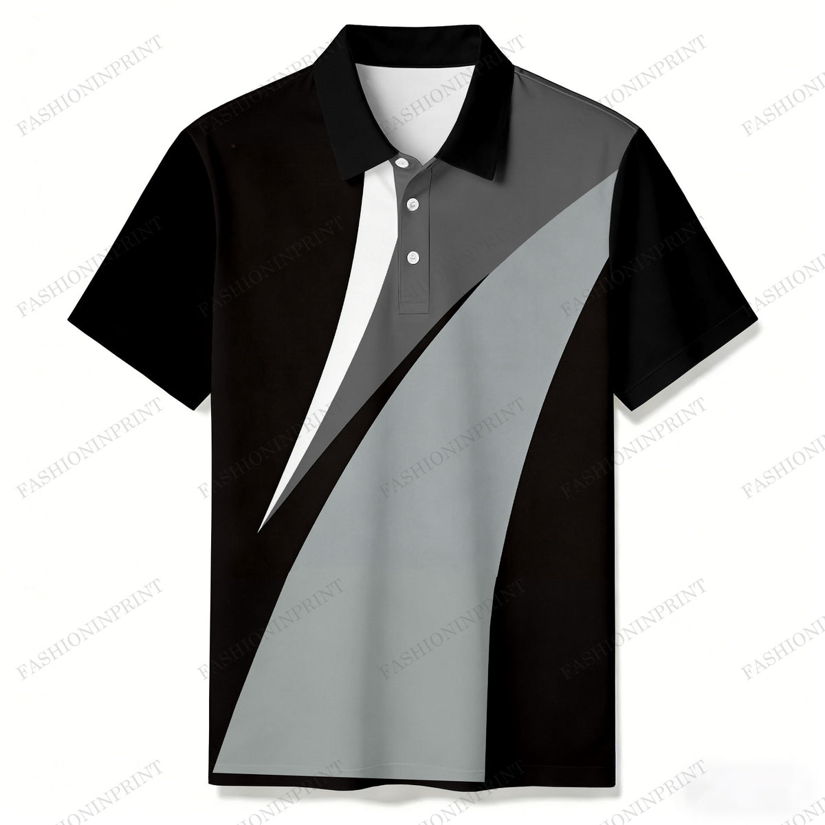 Men's Casual Black & Gray Geometry Short-Sleeve Shirt