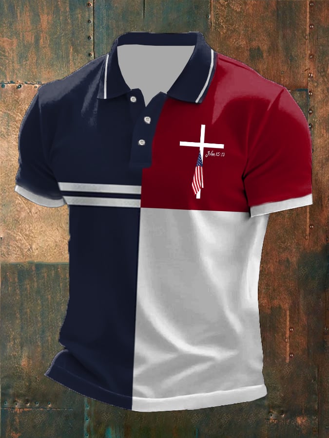 Men's Cross Flag Printed Casual Polo Shirt