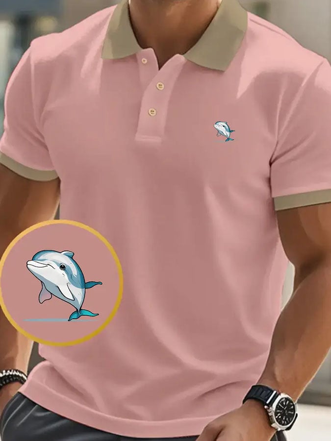 Men's Classic Casual Dolphin Business Fashion Color Block Polo Shirt