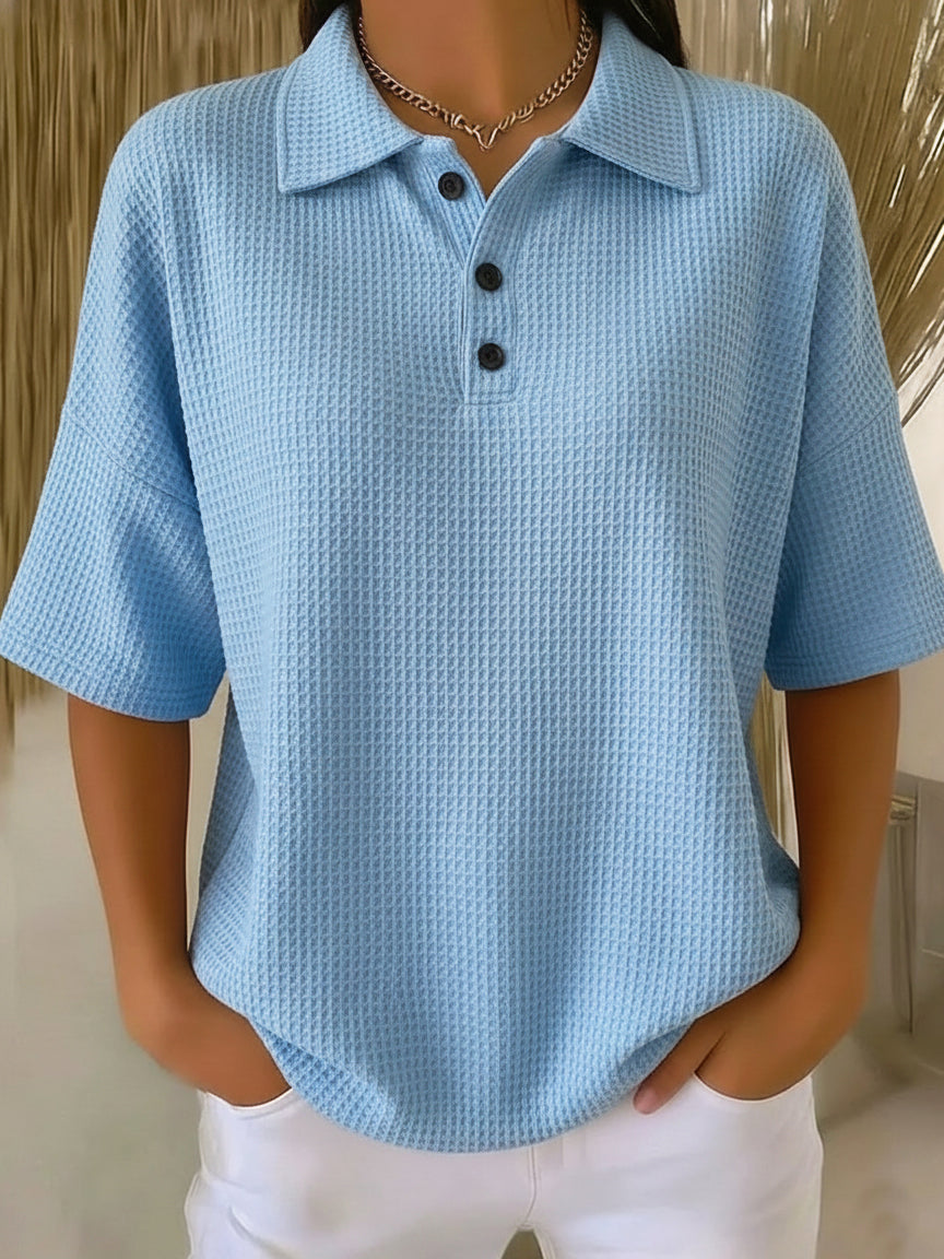 Clearance Sale🔥 Women's Casual Cozy Polo Collar Waffle Shirt