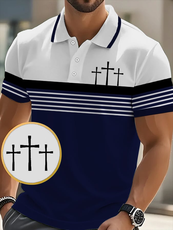 Men's Retro Faith  Casual Printed Polo Shirt