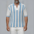 Men's White Contrast Striped Pattern Knitted Short Sleeve Polo Shirt