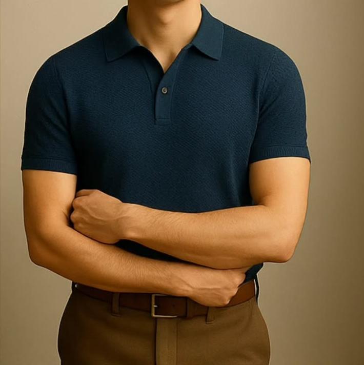 Men's Business Casual Polo Collar Geometric Printed Short-Sleeved Shirt