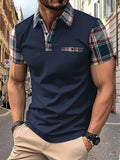 Men'S Casual Patchwork Checked Polo Shirt