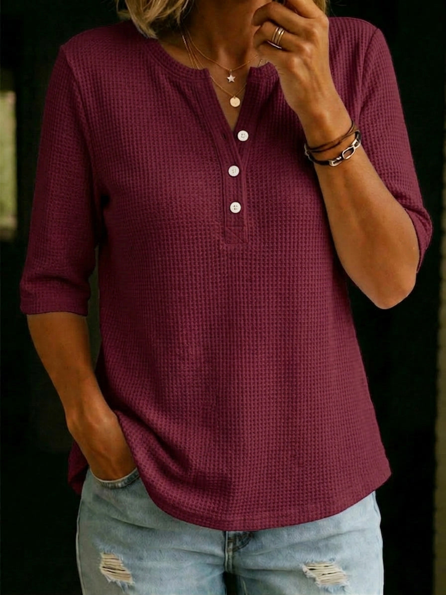 Clearance Sale🔥 Women’s Casual Henley Waffle-knit T-shirt