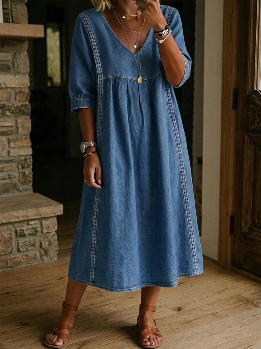 New Arrivals🔥 Women’s Vintage Lace Trim Denim Dress