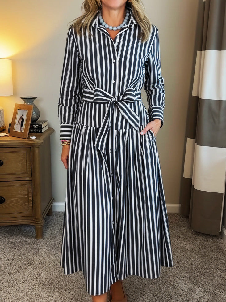 New Arrivals🔥 Classic Striped Shirtdress with Tie Belt