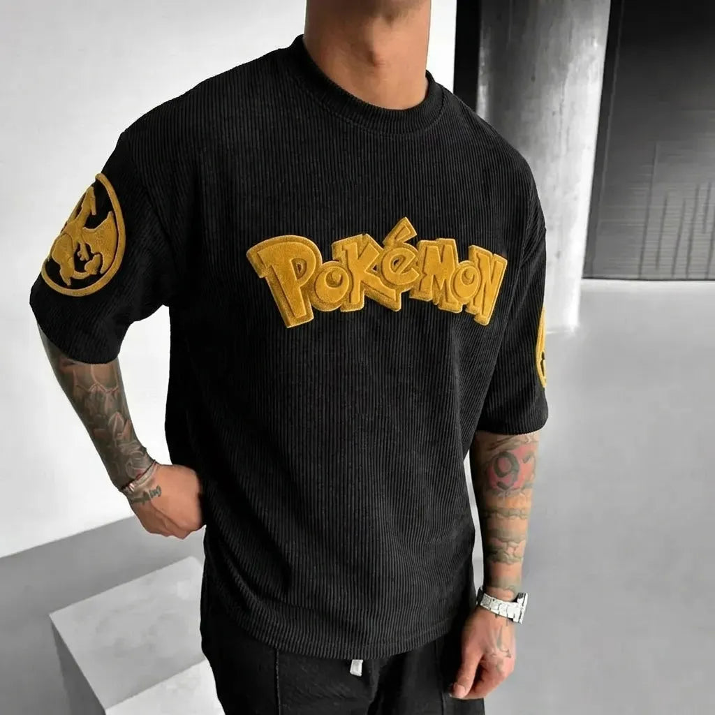 Pokémon Unisex Anime-Style Retro Corduroy Oversized T-Shirt