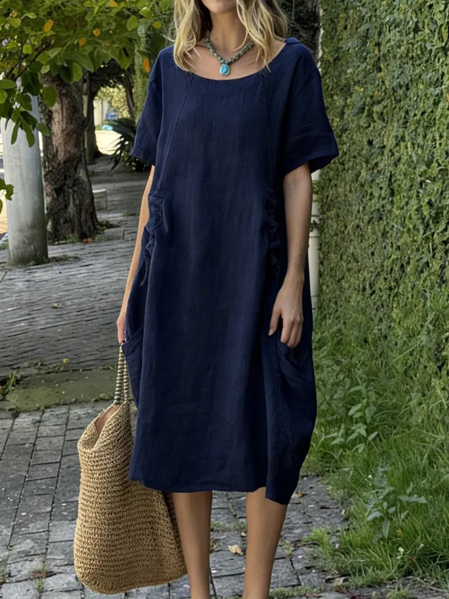 New Arrivals🔥 Linen And Cotton Drawstring adjustment Short-sleeved Dress