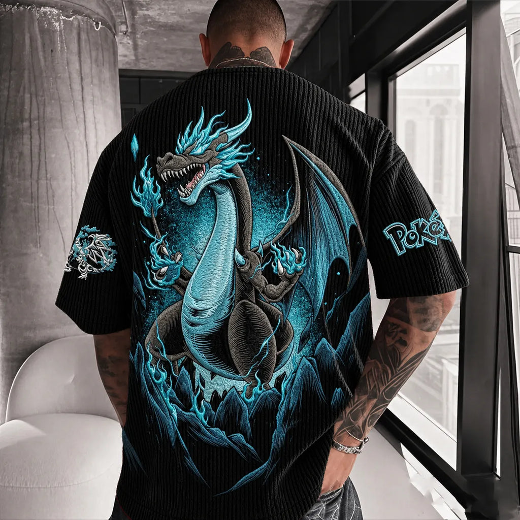 Pokémon Unisex Anime-Style Retro Corduroy Oversized T-Shirt