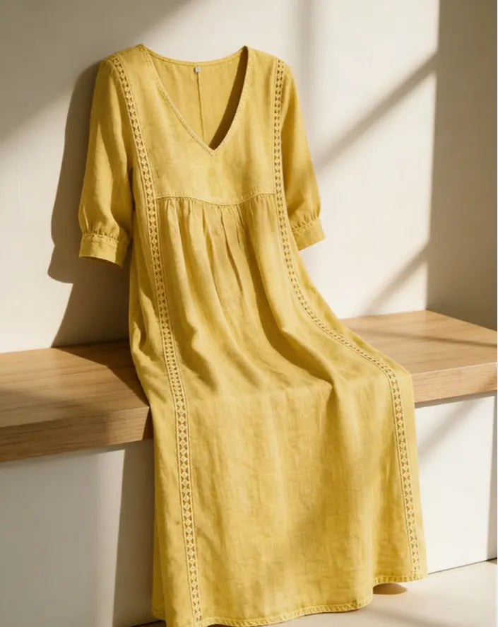 Clearance Sale🔥 Women's Casual Loose-fitting Patchwork Lace Trim Linen And Cotton Dress
