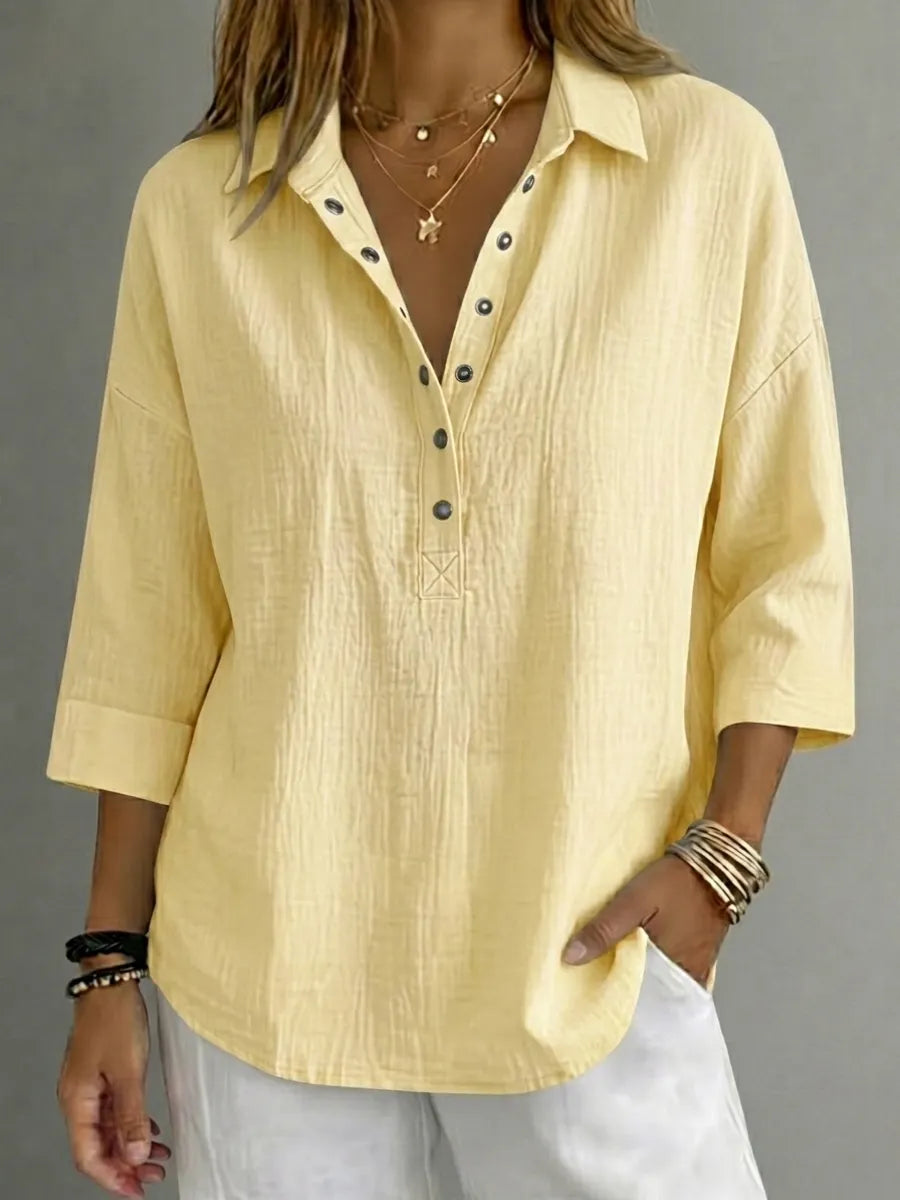 CLEARACNE SALE🔥 Women's Casual Linen Blend Henley 3/4 Sleeve Shirt