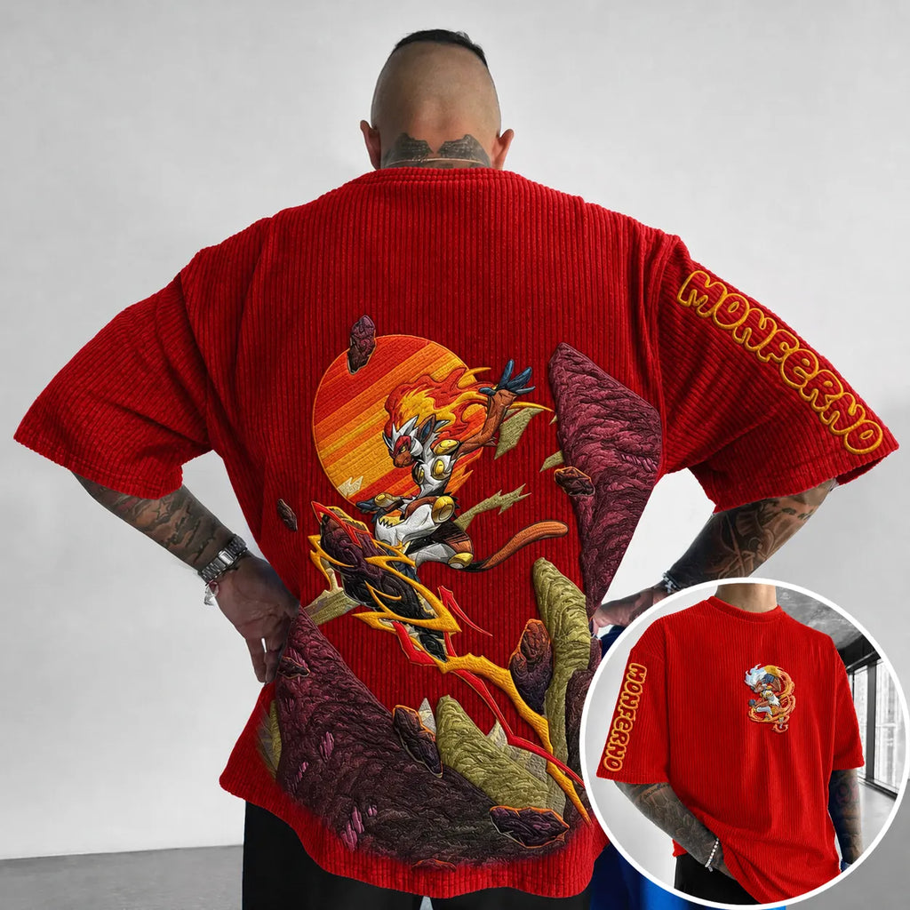 Pokémon Unisex Anime-Style Retro Corduroy Oversized T-Shirt