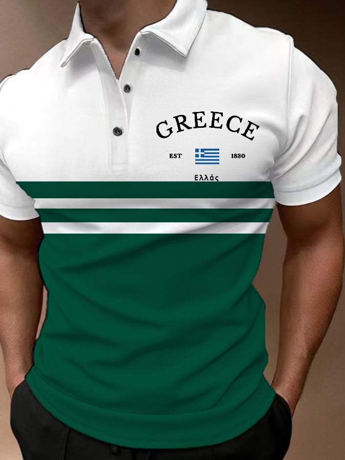 Men'S Retro Greece Flag Printed POLO Shirt