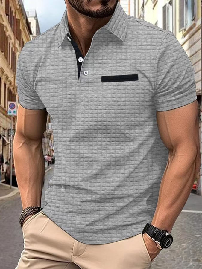 Men's Classic Colorblock Jacquard Checked Lapel Polo Jacket
