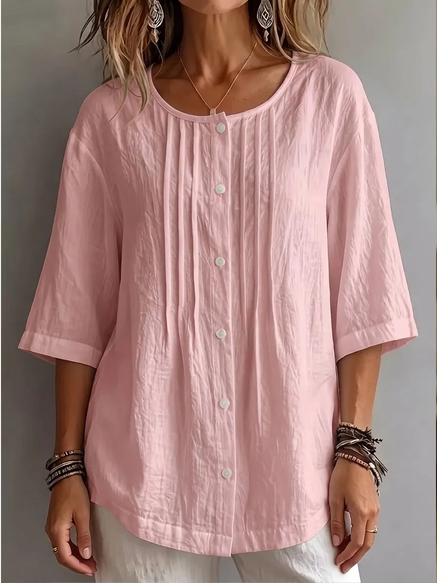 CLEARANCE SALE🔥 Effortless Pleated Cotton-Linen Blouse