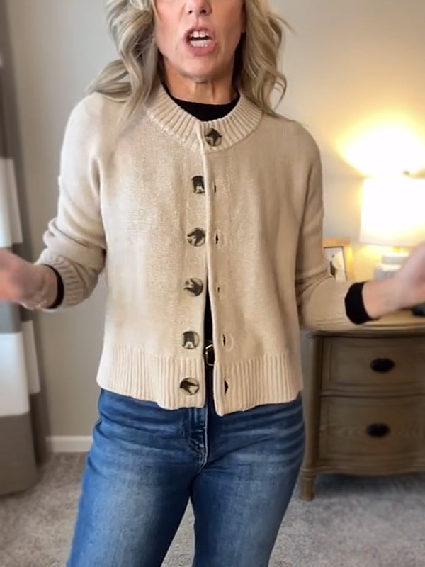 CLEARANCE SALE🔥 Ribbed Crew Neck Button Down Sweater