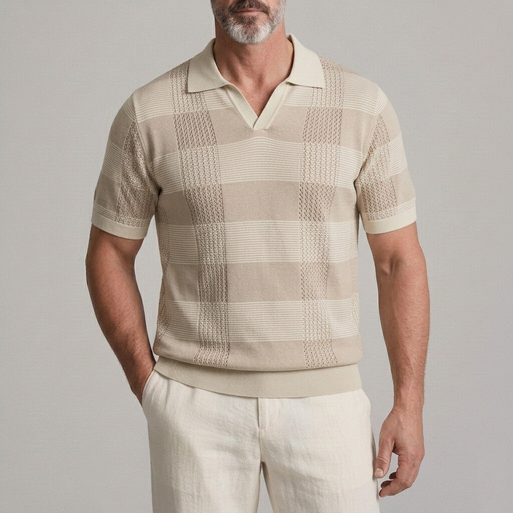 Men's Fashionable Contrast Striped Slim Fit Knitted Polo Shirt