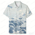 Men's White Waves Casual Short Sleeved Polo Shirt