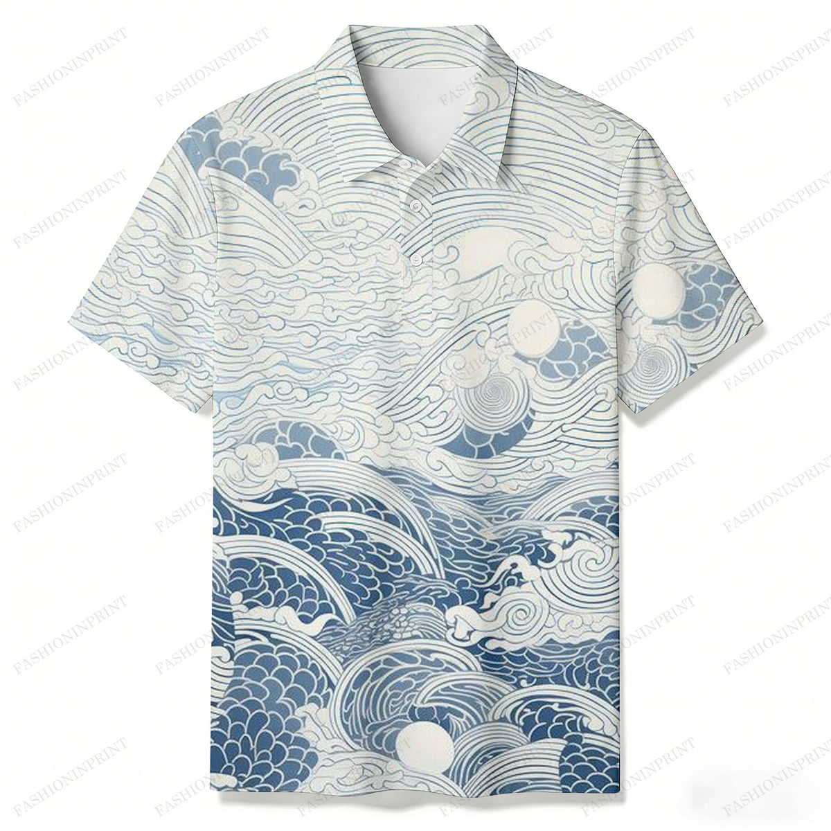 Men's White Waves Casual Short Sleeved Polo Shirt