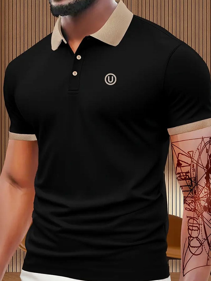Men'S Casual Classic Letter Pattern Polo Shirt