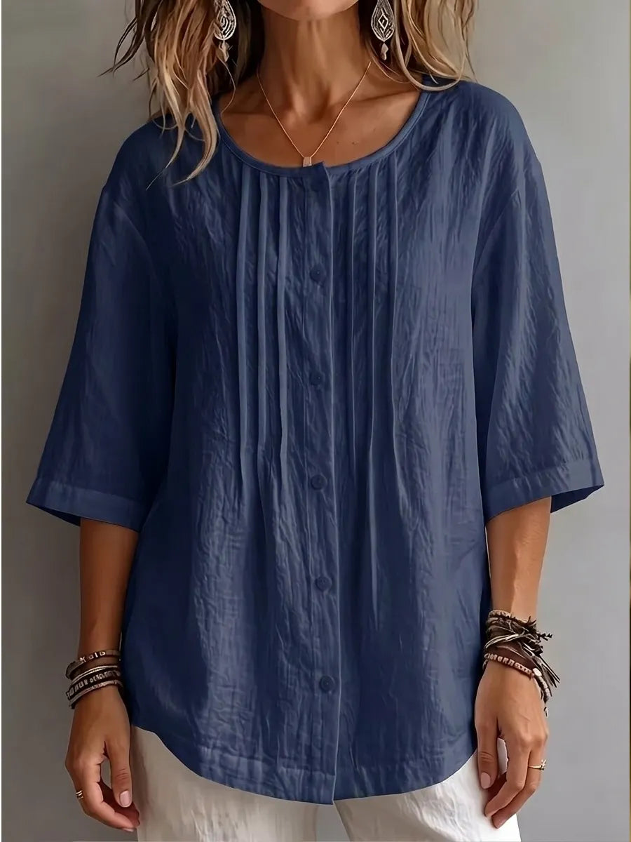 CLEARANCE SALE🔥 Effortless Pleated Cotton-Linen Blouse