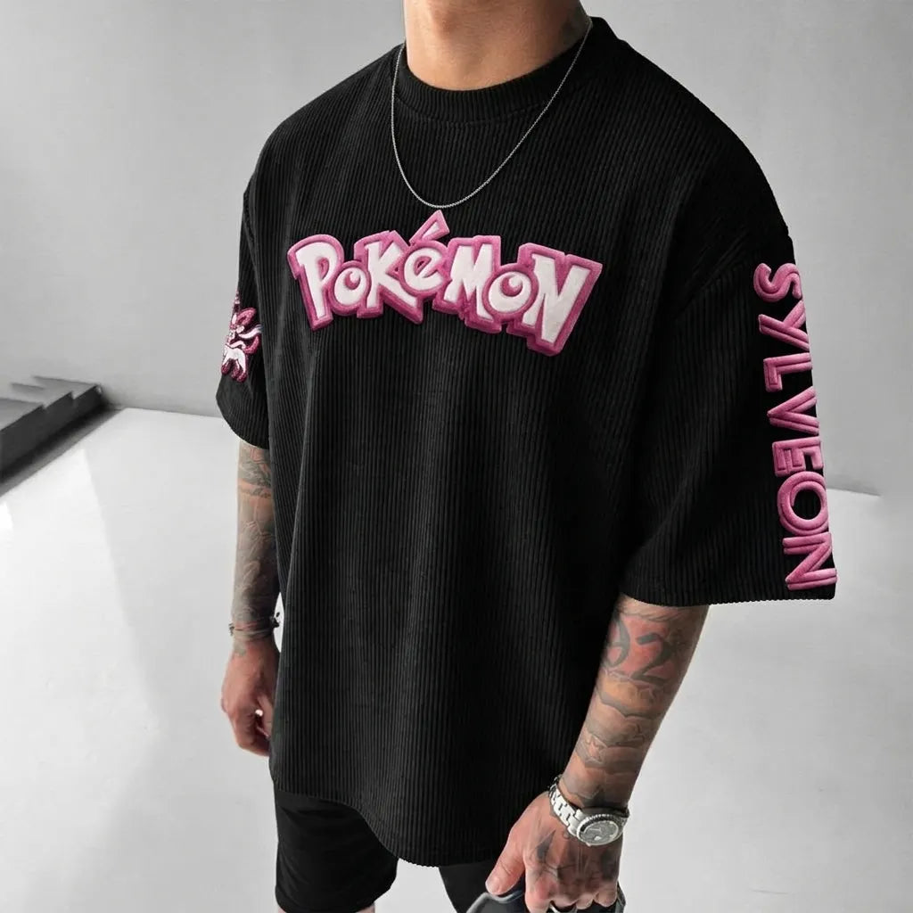 Pokémon Unisex Anime-Style Retro Corduroy Oversized T-Shirt